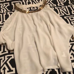 sheer white with gold bling back out top